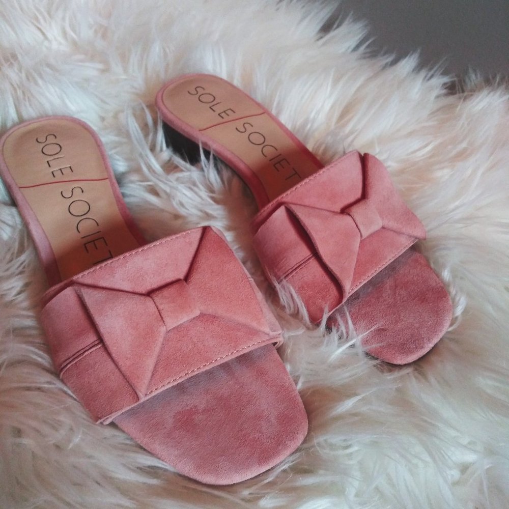 Sole Society Blush Pink Slides with Bow Detail